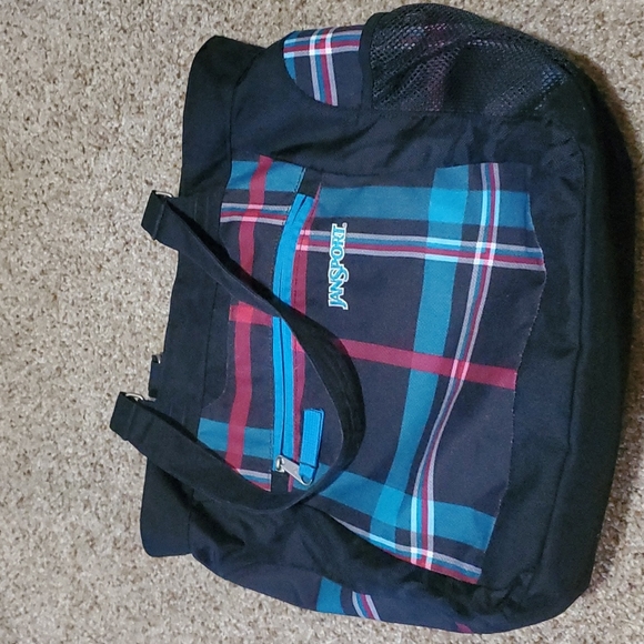 Jansport Bags Plaid Pink And Turquoise Blue Jansport Shoulder Tote